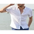 thumbnail image 4 of Men Solid Color Linen Short Sleeve Button Down Shirt M-XXXL, 4 of 6