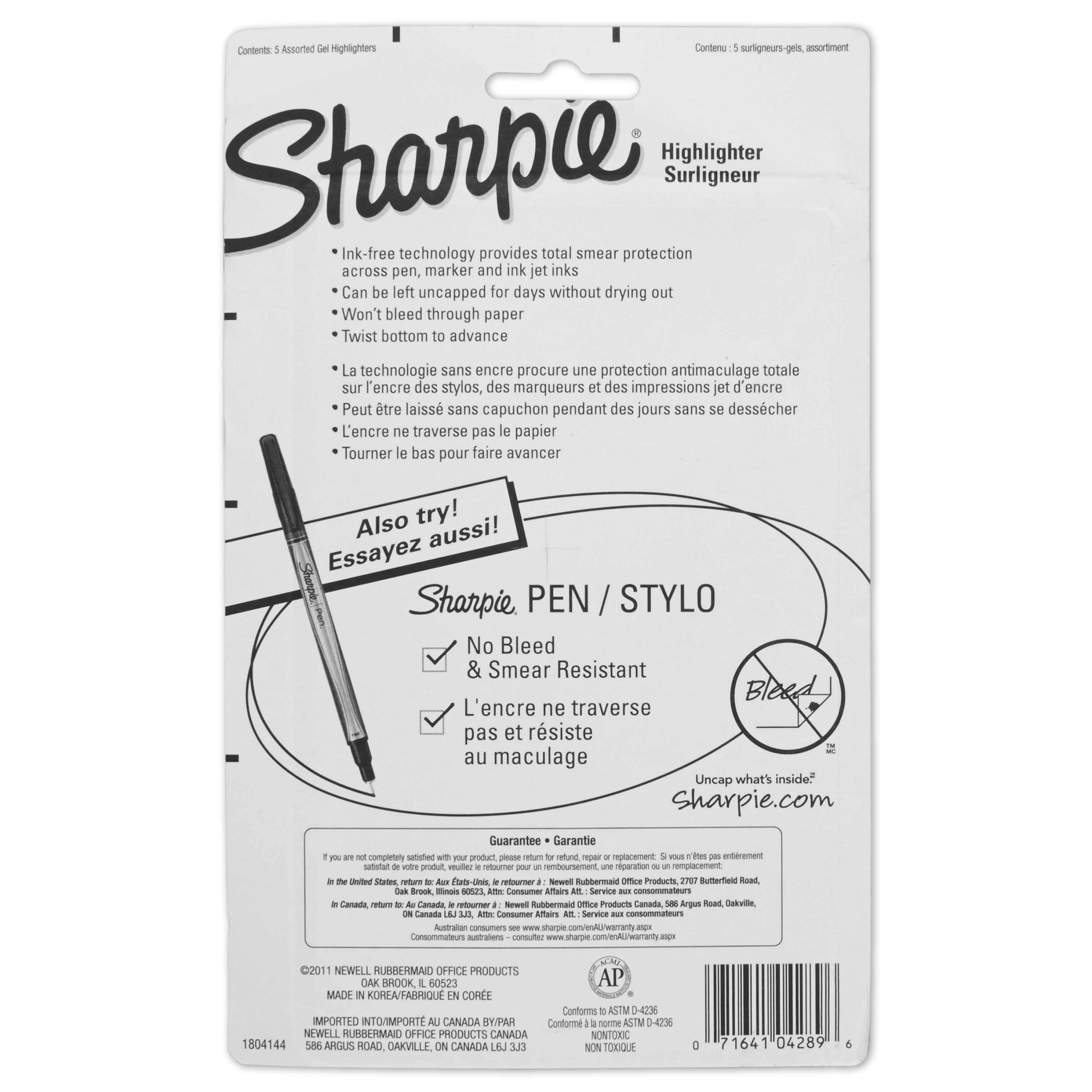 Sharpie® Gel Highlighters, Assorted Colors, Pack Of 5