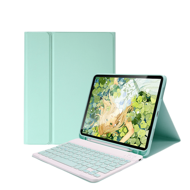 Case for Ipad 2019/21(10.2Inch) - Slim Protective Case with Apple Pencil Holder and Wireless Detachable Keyboard (Light Green)