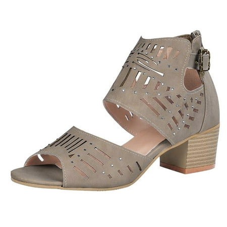 

Pgeraug womens slippers Women Fashion Fish Mouth Sandals Open Toe Heels Solid Buckle Casual Shoes Sandals mens slippers Khaki 40