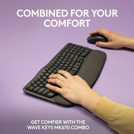 Logitech - Wave Keys MK670 Combo Ergonomic Wireless Keyboard and Mouse Bundle for Windows/Mac with Integrated Palm-rest - Graphite