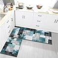 thumbnail image 5 of Kitchen Floor Mats Set of Two, Non-Slip Washable Geometric Abstract Area Rug Turquoise Blue and Black Grey Art Painting Style,17"X47"+17"X30",Suitable for Kitchen Dining Room,Home,Sink,Laundry Room, 5 of 6