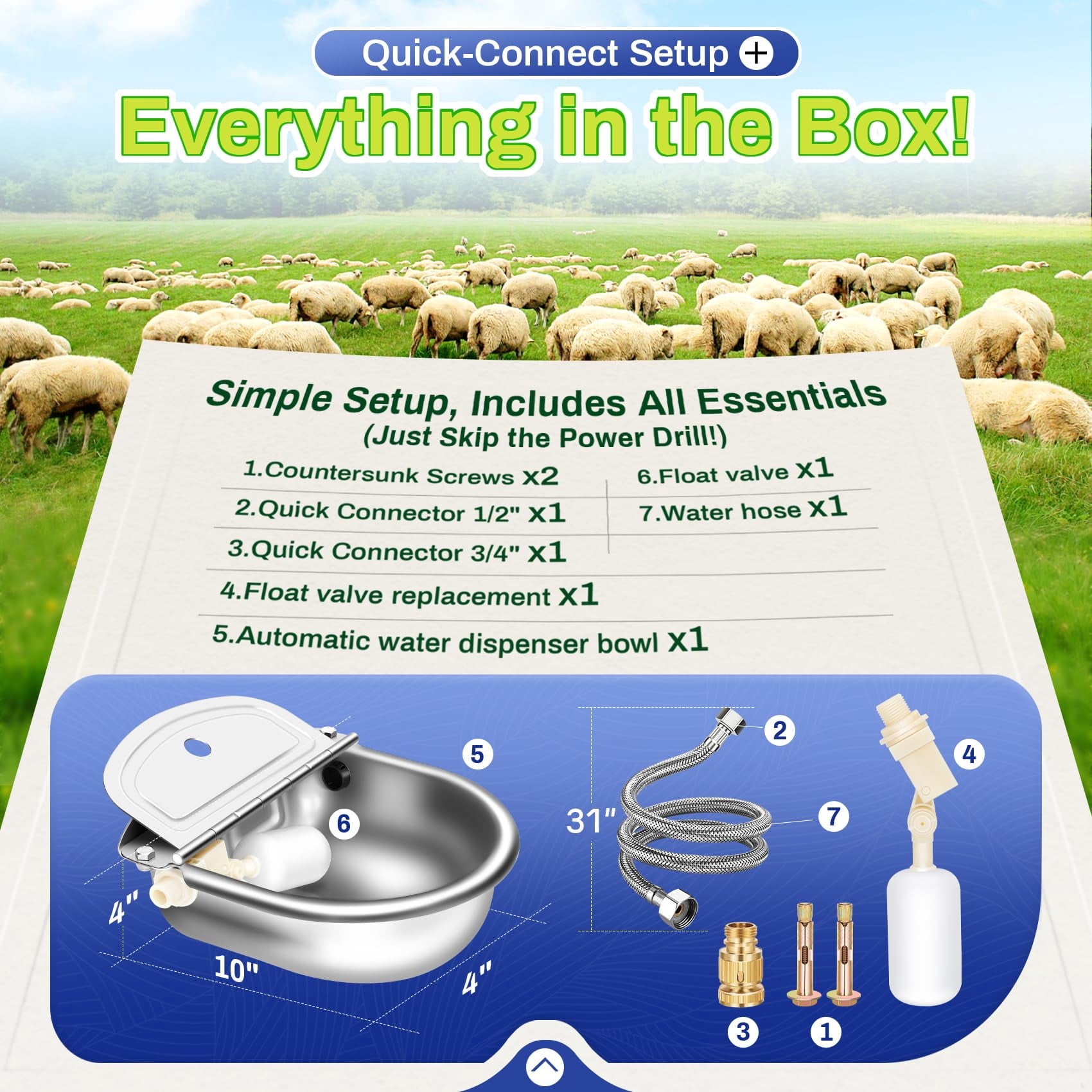 ZGRAO Upgraded Automatic Animal Water Bowl, 304 Stainless Steel Auto-Filling Waterer for Horses Dogs Goats Cattle