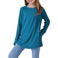 thumbnail image 1 of LWFFDAW Kids Girls Clothes Size 7-14 Loose Fit Round Neck Pullover Tops Raglan Long Sleeve Shirts Solid Color Basic Tees with Pockets Thumb Hole Blue for 7 Years, 1 of 2