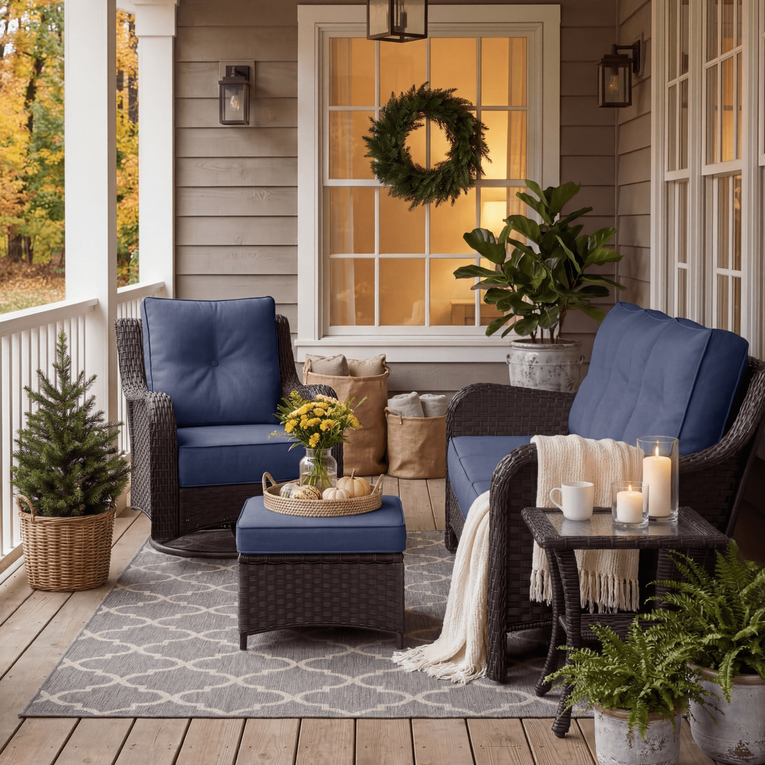 LayinSun 3 Piece Wicker Outdoor Furniture Set with 6-inch Comfy Cushions, High Back Patio Furniture Set with Rattan Armchairs and Side Table