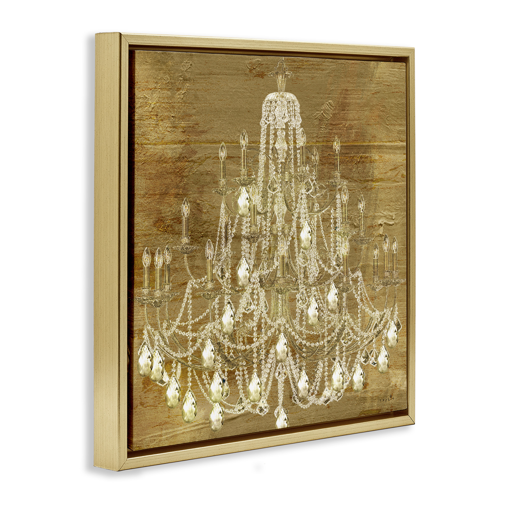 Stupell Industries Vintage Glam Crystal Chandelier Beauty & Fashion Painting Gold Floater Framed Canvas Art Print Wall Art, 18 x 18