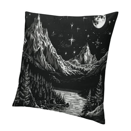 

QCPP Black and White Starry Night Mountain Short Plush Pillowcase 1 Piece Set for Home Decor 12x12in