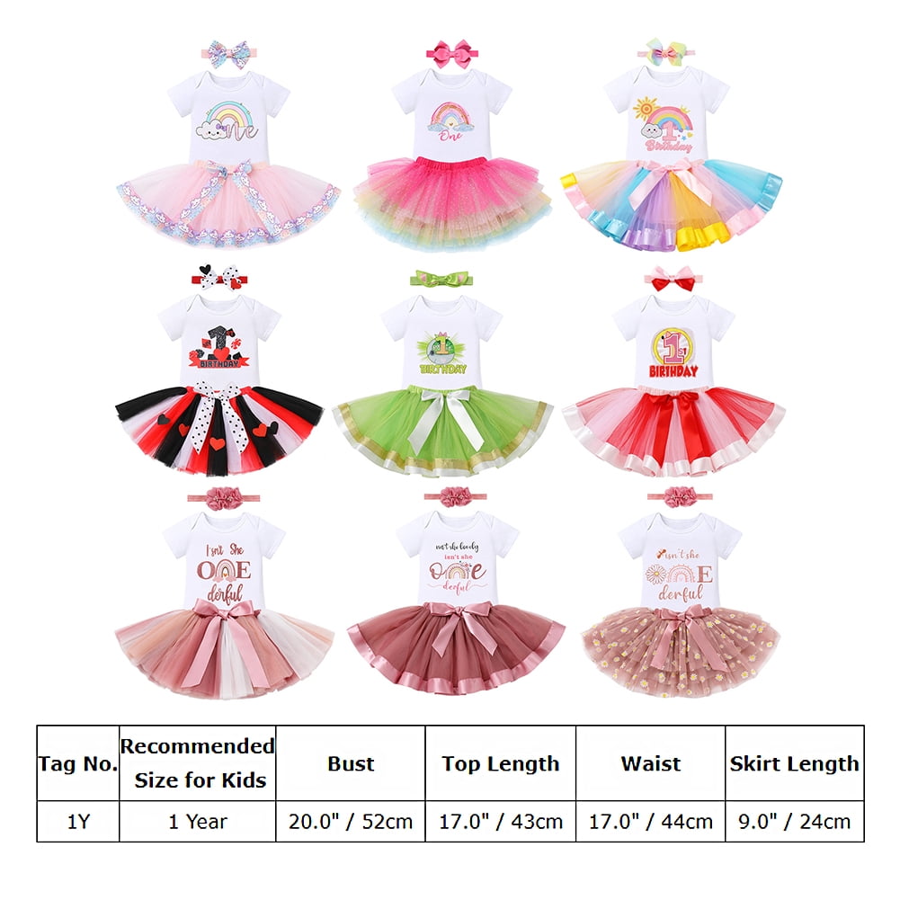 IBTOM CASTLE Infant Baby Girls 1st Birthday Outfits Short Sleeve Romper + Tutu Skirt + Headband 3PCS Set for Cake Smash Photoshoot 1 Year Green