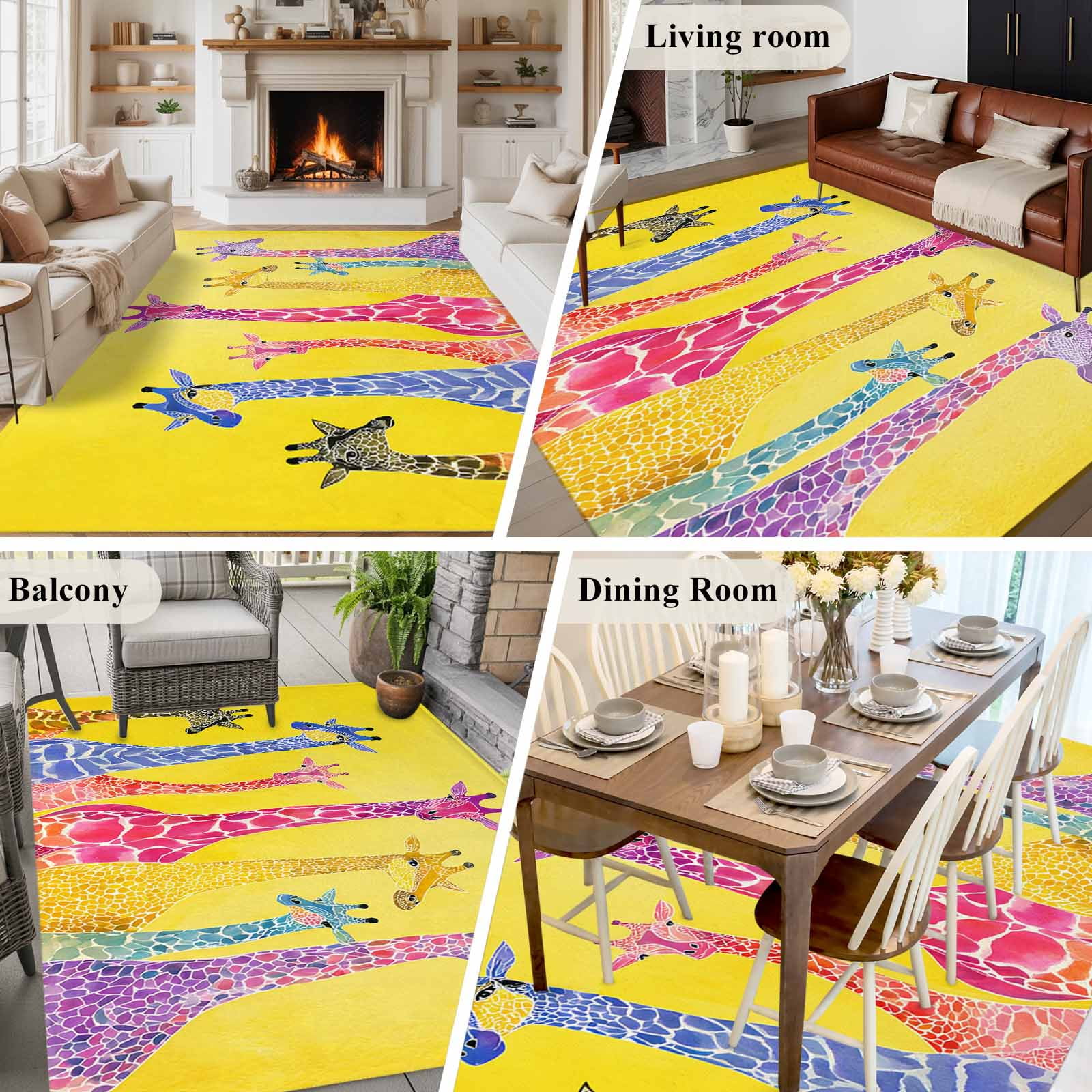 8x10 Area Rugs for Living Room, Colorful Giraffe Non Slip Area Rugs for Kitchen Bedroom Entryway, Watercolor Cute Cartoon Yellow Washable Carpet Runner Rug Floor Mats for Bedroom Home Decor