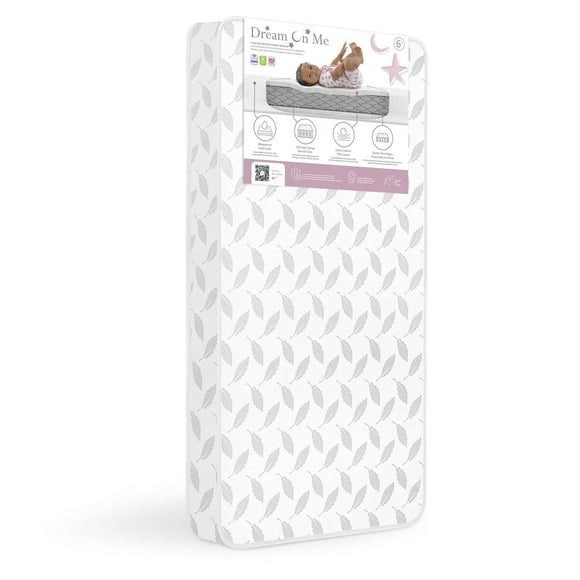 Dream On Me,  Flora 132 Premium Coil Inner Spring Standard Crib & Toddler Bed Mattress in Grey Leaf Vinyl Cover