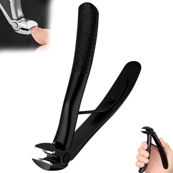 Easeclip Extended Nail Clipper, Long Handle Angled Toenail Clippers for Seniors, Curved Head Toenail Clipper, Heavy Duty Stainless Steel No-Splash Nipper (Black)