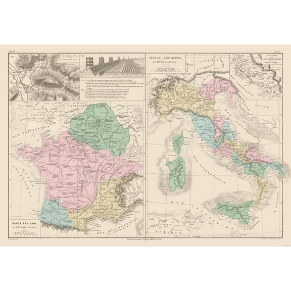 Historic Map - France Italy Belgium Punic Wars - Drioux 1882 - 33.06 x 23 - Vintage Wall Art