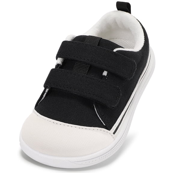 TEAHOO X STQ Toddler Wide Toe Box Walking Shoes Boy Girl Sneakers Hook and Loops Barefoot Non-Slip Baby Shoe Black