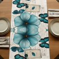 thumbnail image 5 of Turquoise Tulip Watercolor Vintage Table Runner for Dining Table, Decorative Table Linen for Kitchen, Dining Room Tabletop Décor, Machine Washable, 13"x48", 5 of 9