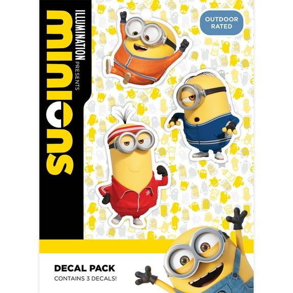 Despicable Me Minions Workout Car Decals - Set of 3 Bob Stuart Kevin Exercise Vinyl Stickers for Truck Water Bottle Bike Helmet Laptop Skateboard - Outdoor Rated Water Resistant Vinyl Decals