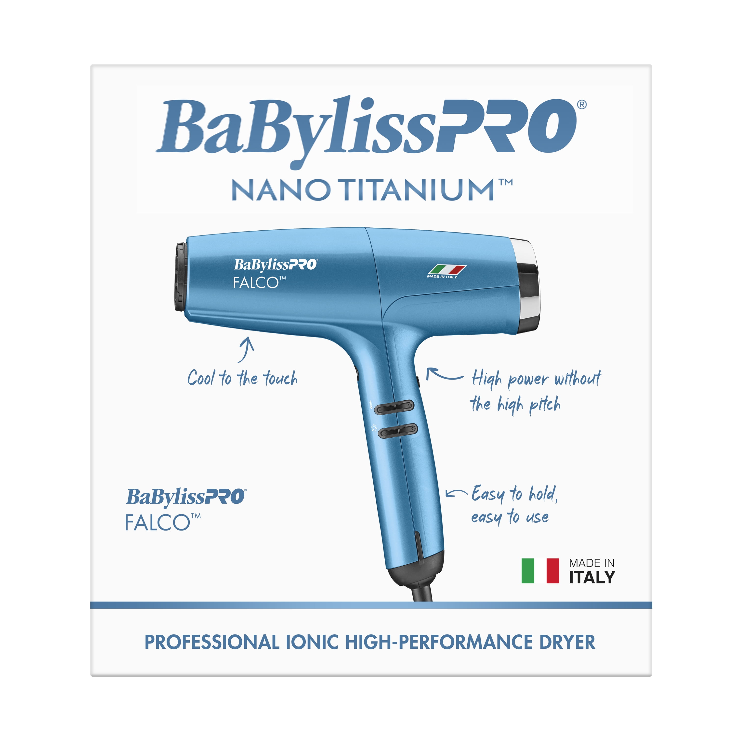BabylissPRO Nano Titanium Professional Italian High-Speed Falco Dryer (Blue)