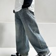 thumbnail image 2 of ZACPNCV Boys Baggy Jeans for Kids Teen Casual Straight Wide Leg Cargo Jeans Loose Elastic Waist Denim Pants Trousers with Pockets Blue 5-6 Years, 2 of 7