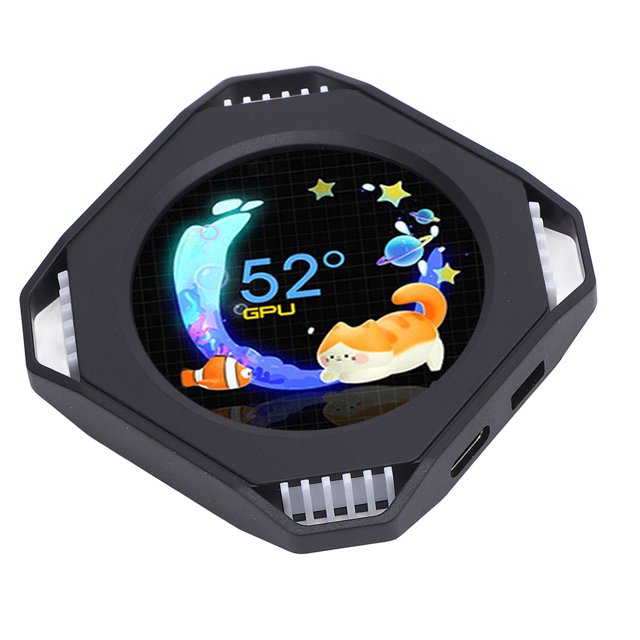 Écran Rond Mini 2,1 Pouces IPS, Écran Secondaire pour Ordinateur, Thème Dynamique DIY Refroidisseur d'Eau Écran USB RGB GPU CPU Affichage de Température, Écran Secondaire pour Boîtier PC