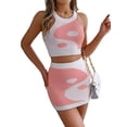 thumbnail image 3 of Women'S 2 Piece Outfits Yin Pattern Knit Crop Tank Top and Mini Skirt Set Pink XL, 3 of 9