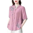 thumbnail image 1 of V Cuello Blusas para las Mujeres, de Moda Retro Bordado Cuello Redondo Cinco Cuartos de Manga para el Uso Casual, 1 of 5