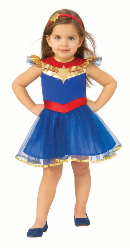 Avengers BABY GIRL CAPTAIN MARVEL TUTU ROMPER Red Gold Glitter Superhero Outfit 