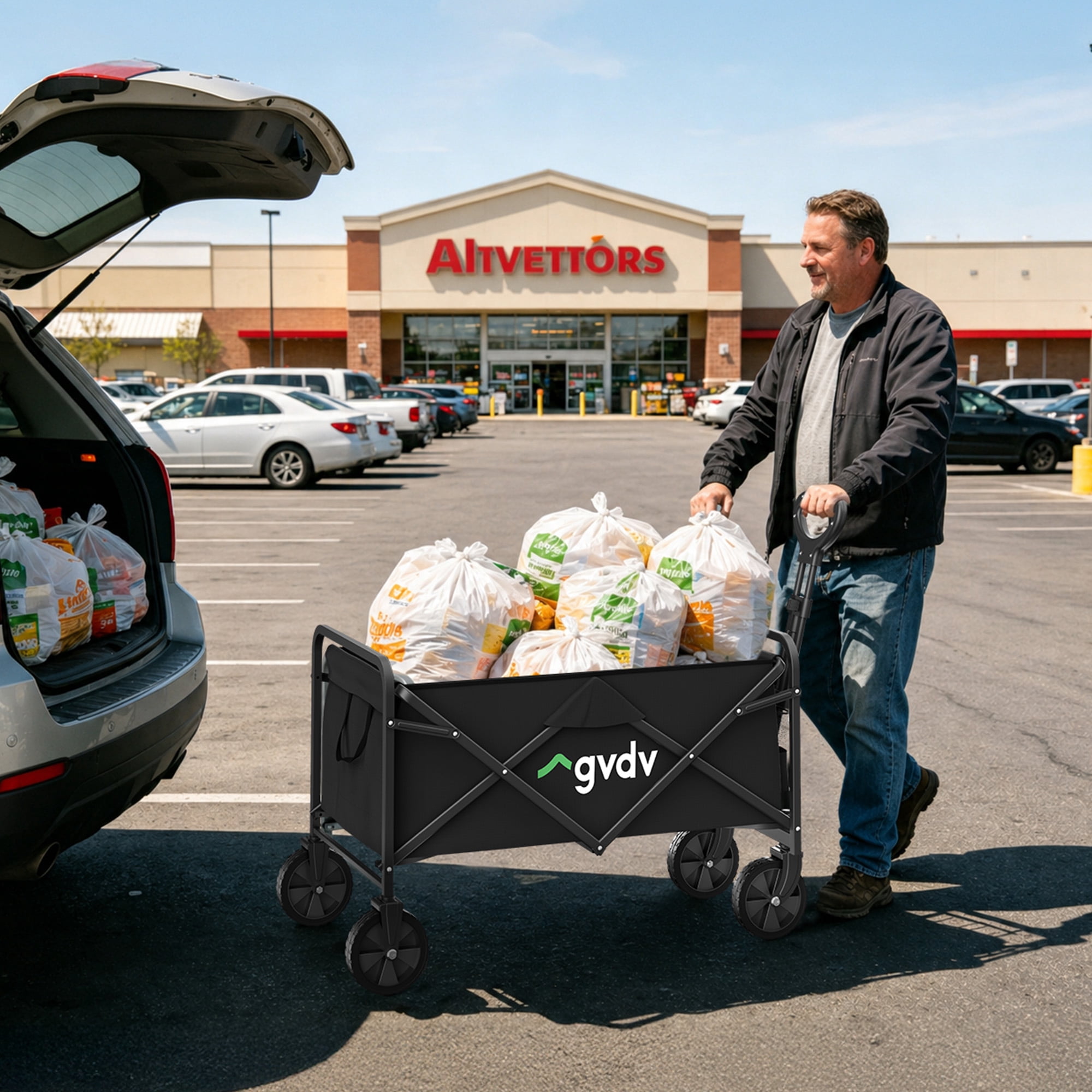 GVDV Portable Folding Utility Wagon Black