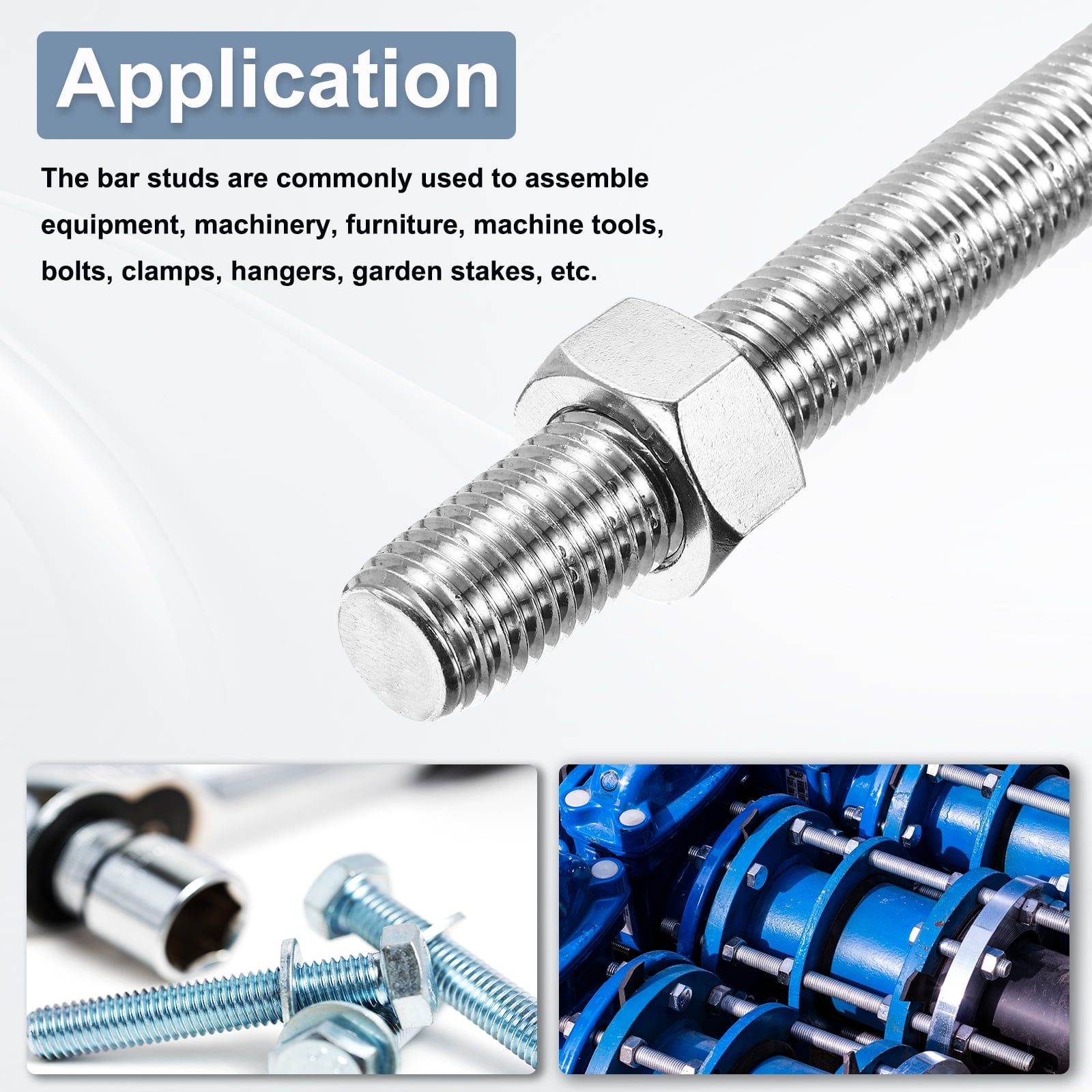Uxcell Fully Threaded Rod M24 x 250 3mm Thread Pitch 304 Stainless Steel 2 Pack
