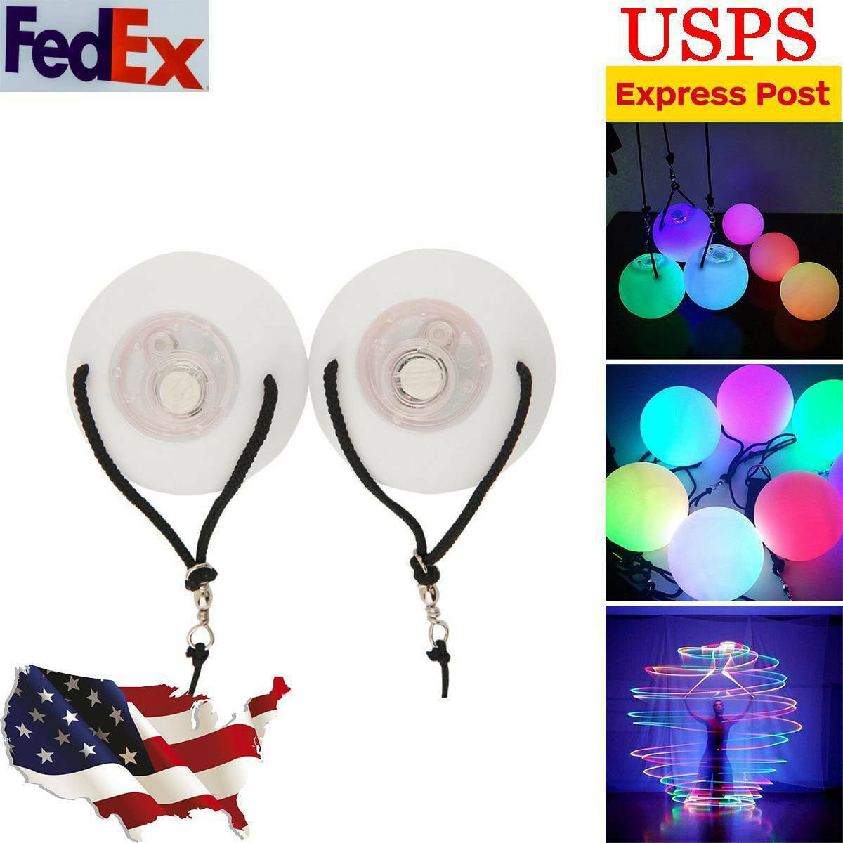 LED Multi-Coloured Glow POI Thrown Balls Light up For Belly Dance Hand Props J 