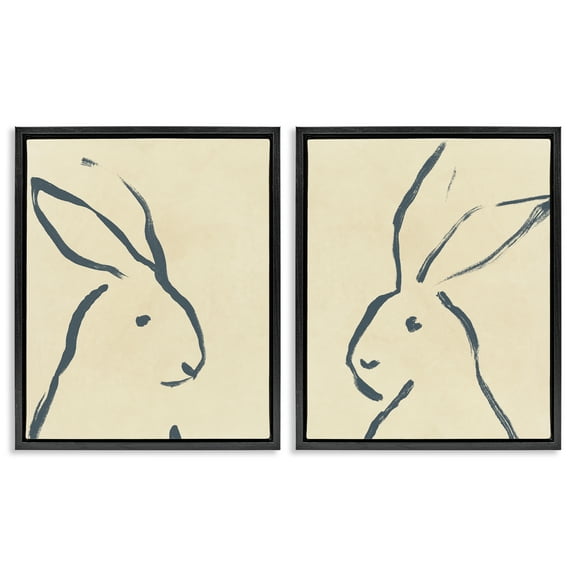 Stupell Industries Minimalist Rabbit Line Portrait Animals Drawing Black Floater Framed Canvas Art Print Wall Art, 17 x 21, Set of 2