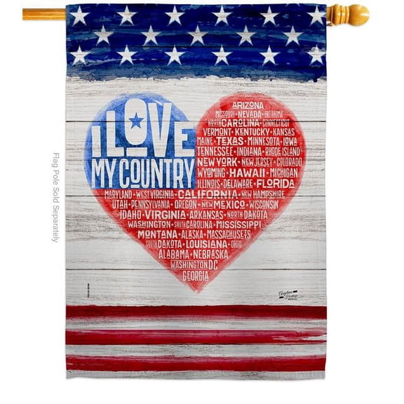 Angeleno Heritage H130378-BO 28 x 40 in. Love My Country Americana Star & Stripes Double-Sided Vertical Decoration Banner House & Garden Flag - Yard Gift