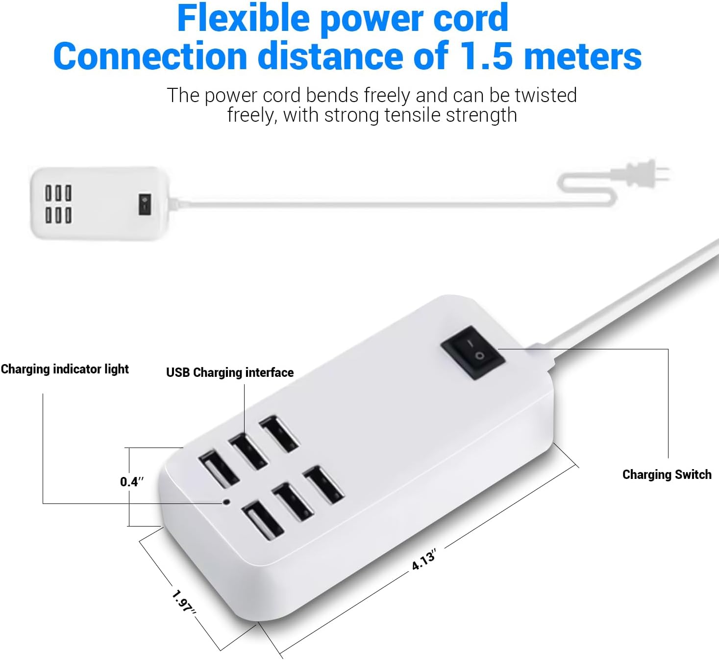 6 Ports USB Charger Hub Desktop US Plug AC Power Wall Travel Charging Adapter Slots Charging Station