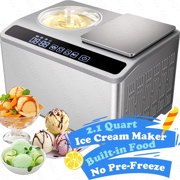 2.1 Quart Compressor Ice Cream Maker with Built-in Digital Scale, No Pre-Freezing, LCD Touch, Stainless Steel Gelato Sorbet Frozen Yogurt Machine