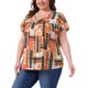 thumbnail image 4 of Blusa casual de verano para mujer de tallas grandes Agnes Orinda, con flores, volantes, plisada, escote en V y mangas cortas, 3X naranja, 4 of 6