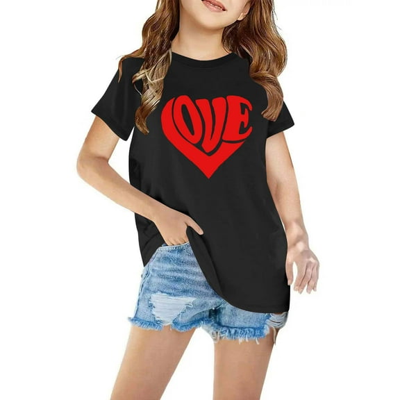 Lisbinx Clothes for Girls 7-8 Stylish Love Print T Shirts Round Neck Short Sleeve Tops for Kids End of Season