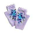 thumbnail image 1 of Decodeary 1 Pair Woman Embroidery Knitted Gloves Cycling Riding Flowers Mittens Light Purple 1Set, 1 of 6