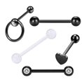 thumbnail image 3 of 5 Unids Crystal Barbell Hoop Ear Bar Labio Lengua Stud 14 G - Negro, 14g, 3 of 9