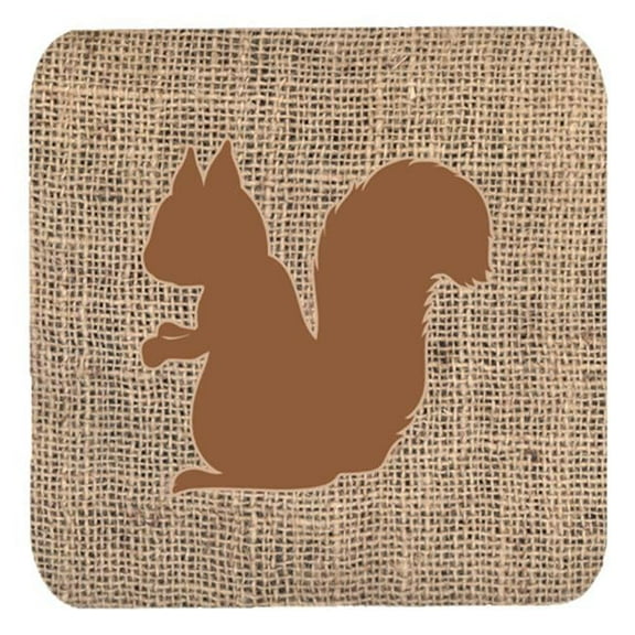 Squirrel Burlap and Brown Foam Coasters, Set - 4