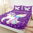 thumbnail image 4 of Manfei Sweet Unicorn Bed Sheets,Leopard Print Full Size Sheets,White Purple,4-Piece,1 Flat Sheet, 1 Fitted Sheet and 2 Pillowcases, 4 of 6
