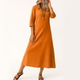 thumbnail image 5 of Robe Tailleur pour Femme Robe pour Femmes Longue Robe Bohème de Plage Élégante Robe Maxi Robe à Col en V Robe à Manches 3/4 Orange P, 5 of 5