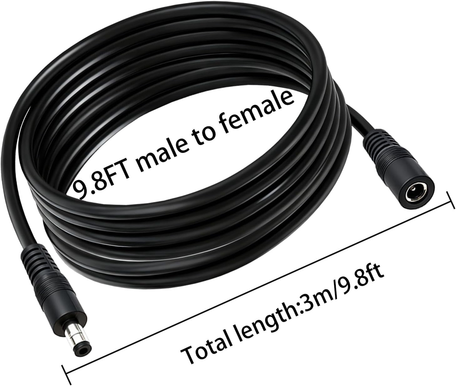 JJEAN-2-Pcs 9.8ft DC 5.5mm x 2.5mm Male to Female Power Extension Cable, 14AWG 12V 24V DC Power Cord for CCTV Camera,Solar Monitor, Solar Panels