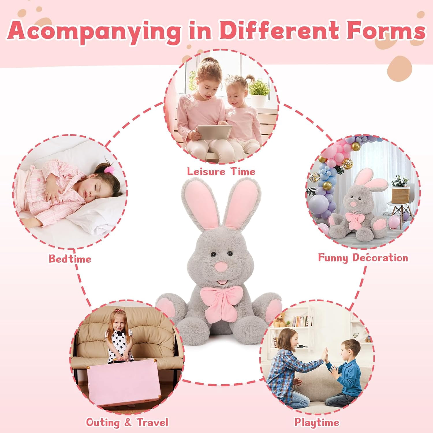 Stuffed Animal Easter Rabbit Toy Plush, Animal Pillow for Children, 19.6 inches