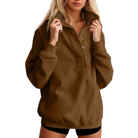 SGMVNU Womens Oversized Sweatshirt Casual Long Sleeve Lightweight Sweatshirts Button Loose Pullover Tops Fall Clothes(Brown, S)