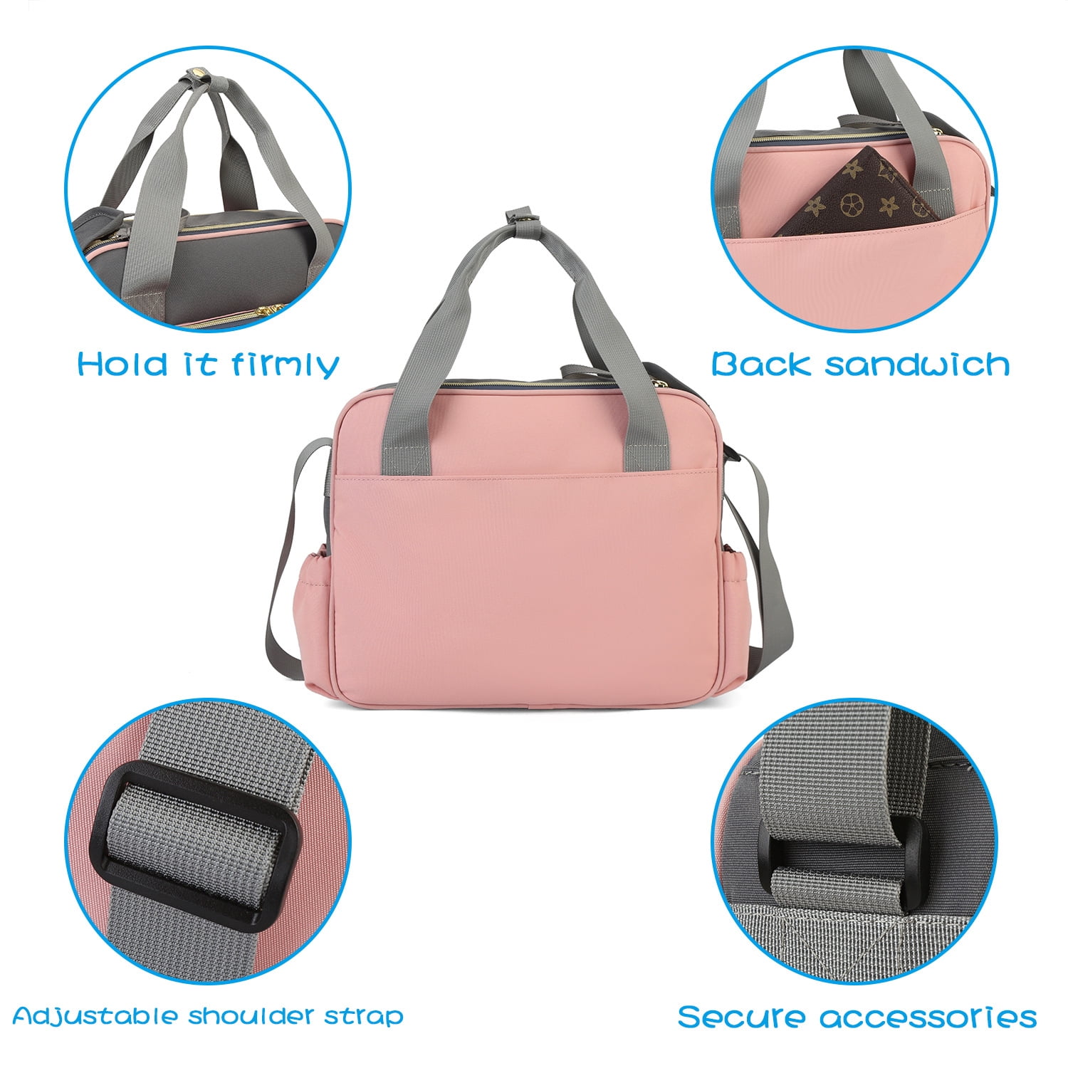 Small Diaper Bags, Girl Pink Tote Bag with Durable and Fashionable Fabric, Women Changing Bags fit for All essential items for Baby Shows Gifts