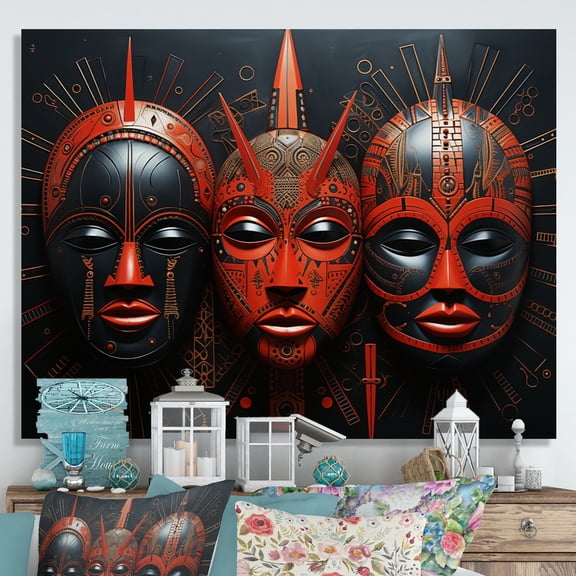 Designart "Vibrant Red African Masks I" African Tribes Canvas Print