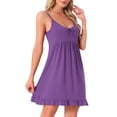 thumbnail image 4 of Noche de inspiración para mujeres, vestido de dormir con tirantes finos, escote redondo, pijama con volantes, ropa de casa, color púrpura, 4 of 6
