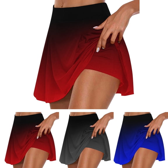 Teyfeniy Red Gradient Color Skort for Women Tennis Skirt Short Mini Golf Skirts High Waist Athletic Skorts Summer Workout Running Casual Mini Lined A Line Activewear