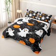 thumbnail image 3 of Erosebridal Halloween Ghost Quilt Full, Spooky Spiderweb Full Bedspread Sets for Boys Girls, Black Orange White, 3 Pieces 1 Coverlet and 2 Pillowcases, 3 of 7