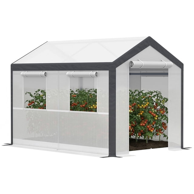 Outsunny 10'L x 7'W x7'H Heavy Duty Walk-In Greenhouse Vegetable Seed Growth Tent Outdoor Plant Growing Tunnel Warm House Flower Shed Backyard White