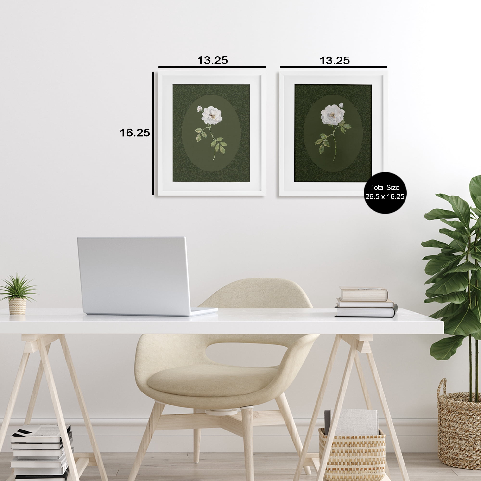 Stupell Industries Ornate Rose Studies over Emerald 2 Piece White Framed Print Under Glass Set, design by Sally Swatland