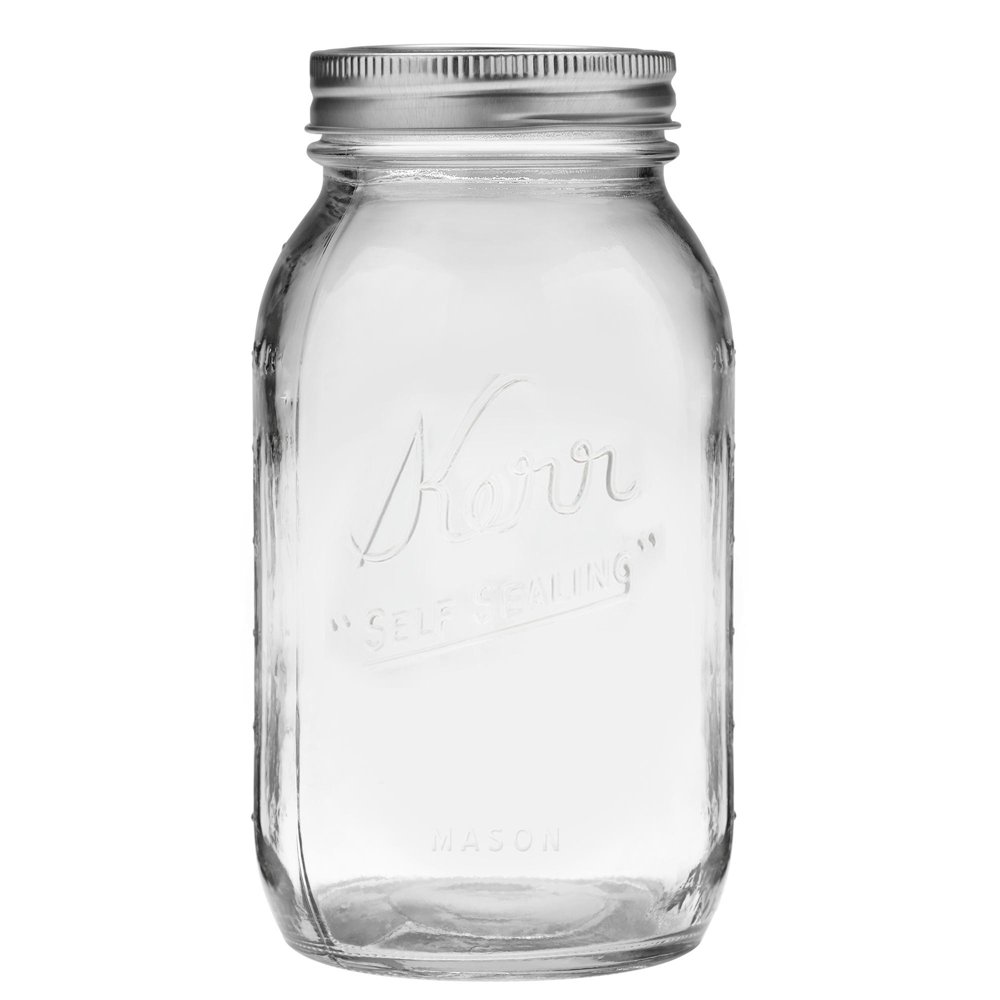 Kerr Glass Mason Jar W/ Lid & Band, Regular Mouth, 32 Ounces, 12 Count